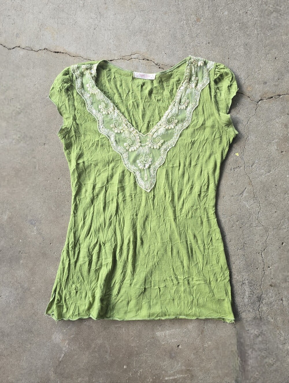 vtg y2k beaded green Earthy Fairy baby tee